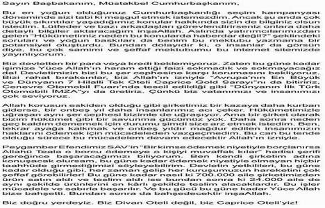 Fadıl Akgündüz den Başbakan Recep Tayyip Erdoğan a mektup!