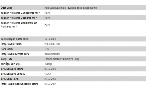 Emlak Katılım Varlık Kiralama dan 2 milyar TL lik kira sertifikası ihracı!
