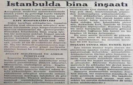 1936 yılında İstanbul da bina inşaatı azaldı!