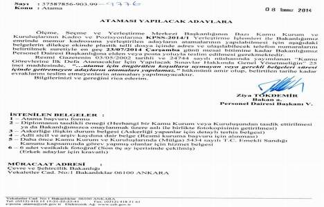 Çevre ve Şehircilik Bakanlığı, memur ataması için düğmeye bastı!