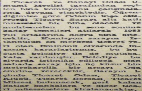 1952 yılında Eminönü ne altı katlı, muazzam bir Ticaret Sarayı inşa edilecekmiş!