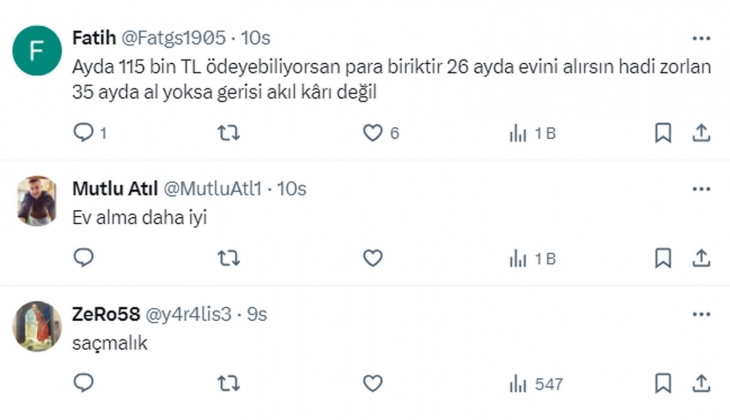 3 milyon TL lik konut kredisinin aylık taksiti 115 bin TL yi, geri ödemesi 13 milyon TL yi aştı!