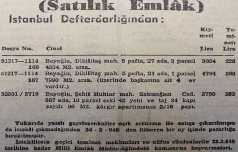 1948 yılında Dikilitaş Mahallesi'nde 7.990 metrekare arsa 4.794 liraya satılacakmış!