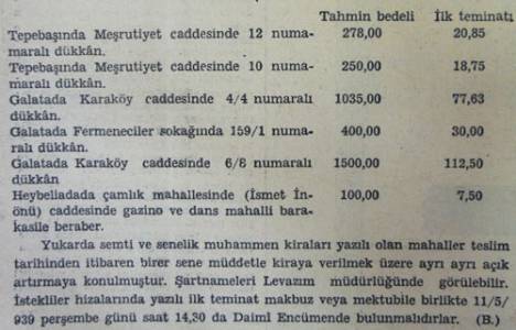 1939 yılında Karaköy Caddesi'nde bir dükkan kirası yıllık bin 500 liraymış!