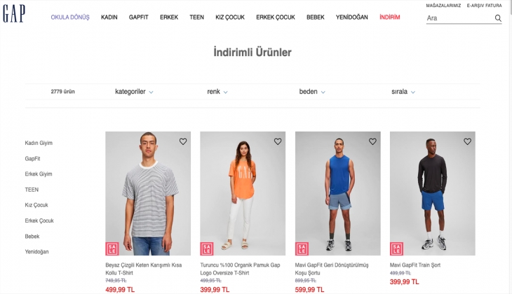 GAP online üzerinden yüzde 35’e varan indirimlerle sizi bekliyor. İşte 23 Eylül 2022 GAP fiyat listesi