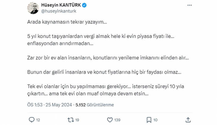 Evini 5 inci yıldan sonra satanlara vergi gelmesinin konut fiyatlarına faydası olmaz! 