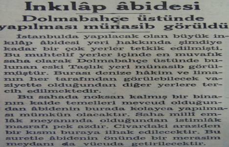 1936 yılında Dolmabahçe'ye Büyük İnkilap Abidesi yapılacakmış!