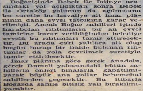 1946 yılında Boğaz da sahile bitişik yalı bırakılmayacakmış!