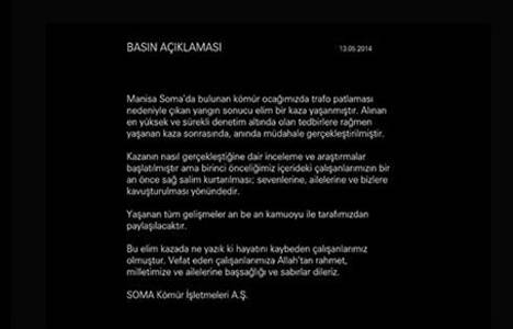 Soma Kömür İşletmeleri'nden maden kazası ile ilgili açıklama!