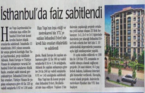 2006 yılında İsthanbul Evleri nde faiz sabitlenmiş!