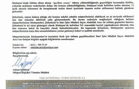 Yeşil GYO, Innovia 4 te sözleşme fesheden müşteriden kesinti yapmayacak!