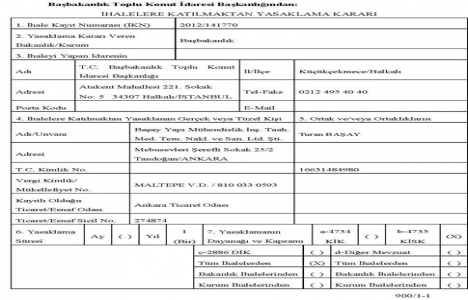TOKİ den Başay Yapı Mühendislik e 1 yıl ihale yasağı!