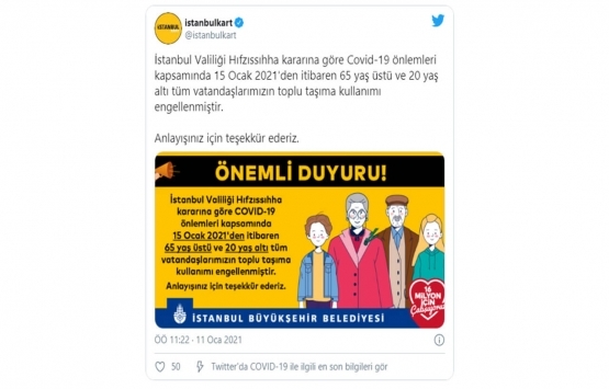 İstanbul da 20 yaş altı ve 65 yaş üstüne toplu taşıma yasağı!