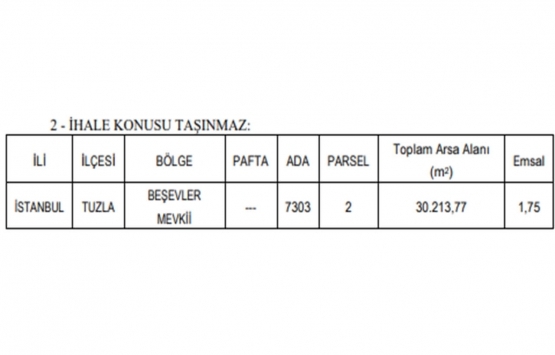 Tuzla da 76 milyon TL ye kat karşılığı inşaat yapım işi ihalesi!