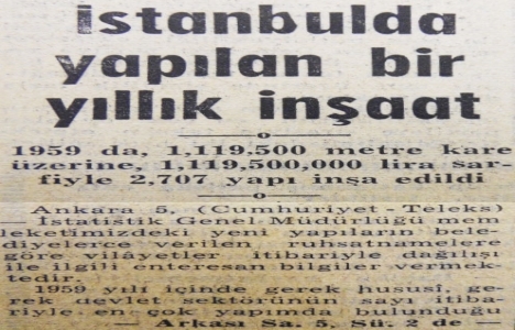 1959 yılında İstanbul da 2.707 yapı inşa edilmiş!