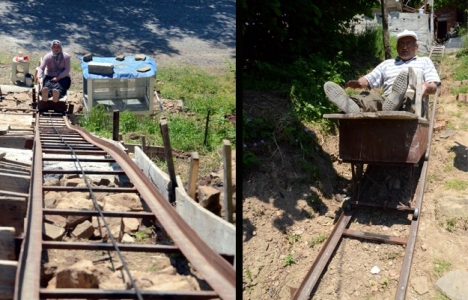 Yamaçtaki evi için raylı sistem yaptı!