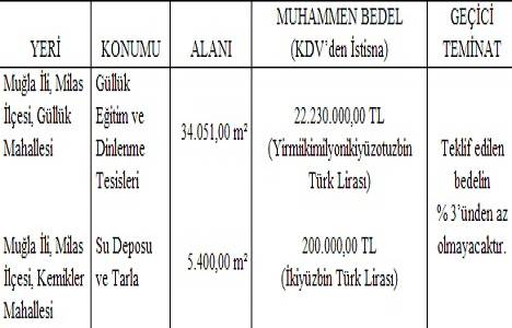 Muğla Milas ta 22 milyon 430 bin TL ye satılık dinlenme tesisi, su deposu ve tarla!
