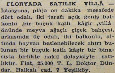1950 yılında Altunizade de 50 bin liraya villa satılacakmış!