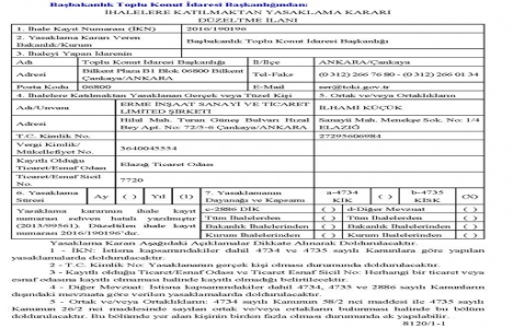 TOKİ den Erme İnşaat a 1 yıl ihale yasağı!