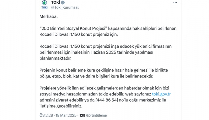 TOKİ Kocaeli Dilovası 1.150 konut için tarih belli oldu! 
