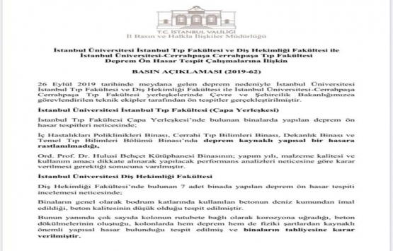 Çapa Diş Hekimliği Fakültesi tahliye edilecek!