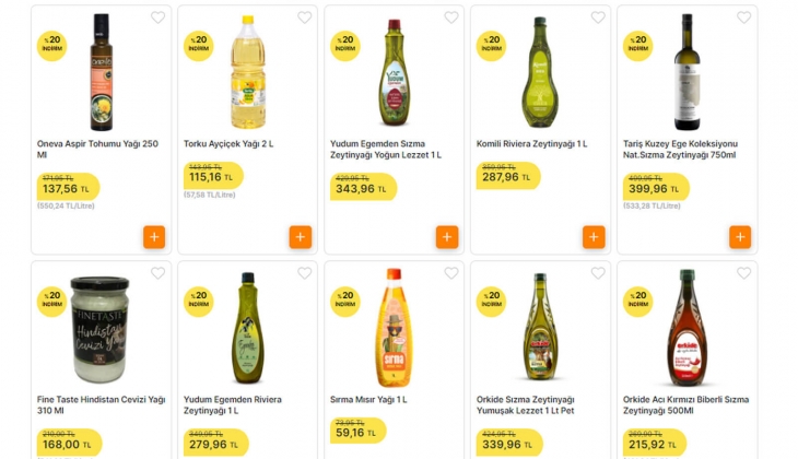 Migros ta 5 litre Orkide ayçiçek yağı 211, 1 litre Komili Naturel sızma zeytinyağı 343 TL! Yüzde 20 lik indirim başladı!