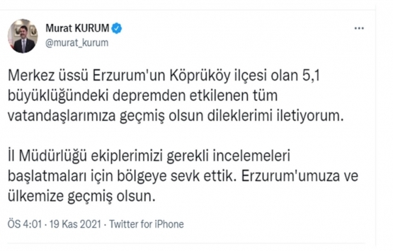 Murat Kurum dan Erzurum depremi açıklaması!