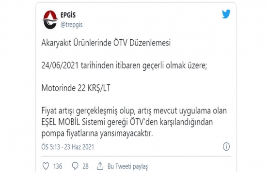 Motorine 22 kuruş zam!