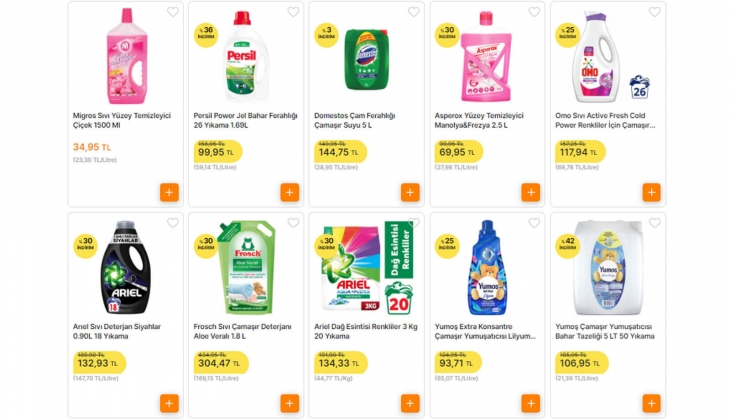 Migros ta deterjanlarda yüzde 54 lük dev indirim! 5 kg Ariel 219, Perwoll beyaz 94, OMO sıvı çamaşır deterjanı 117 TL!