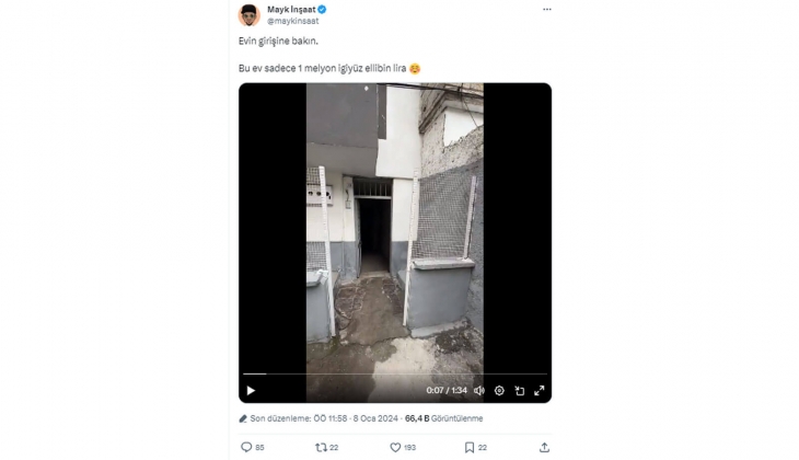 1 milyon 250 bin TL ye satılan daire gündem oldu! Evin girişine bakın!