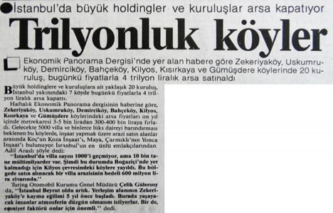 1990 yılında İstanbul'da büyük holdingler arsa kapatıyormuş!