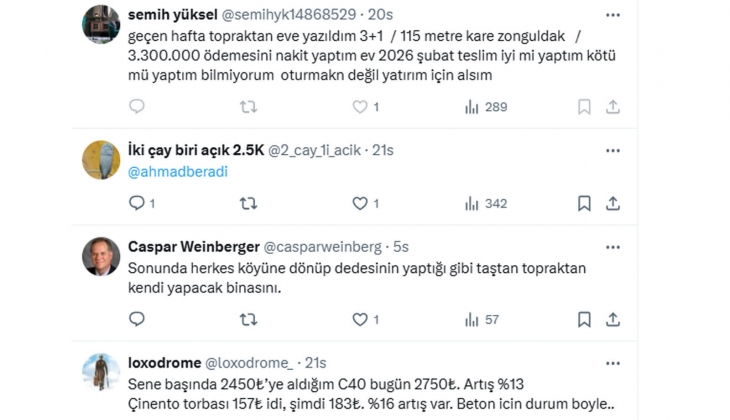 Tebernüş Kireçci sordu: Şimdi beton ve çimentodaki son 1 yıllık artış yüzde 38.93 mü?