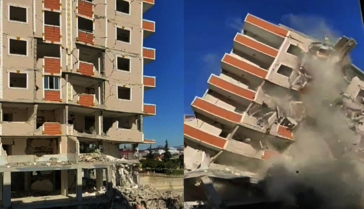Depremlerde ağır hasar gören Gaziantep’teki 7 katlı bina çöktü!