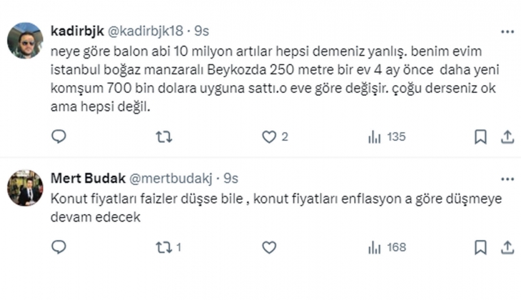 Büyükşehirlerdeki 1-5 milyon TL arasında olan 2+1,3+1 evler değerinde, geri kalanı balon!