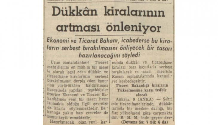 1954 yılında dükkan kiralarının artmasını önleyecek yeni tasarı hazırlanmış!