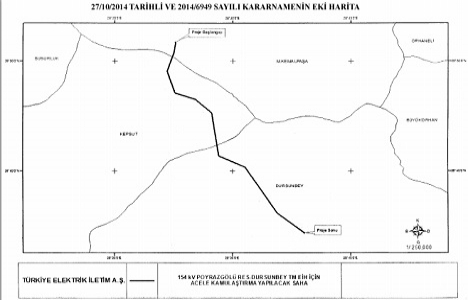 Poyrazgölü RES-Dursunbey Enerji İletim Hattı Projesi için acele kamulaştırma!