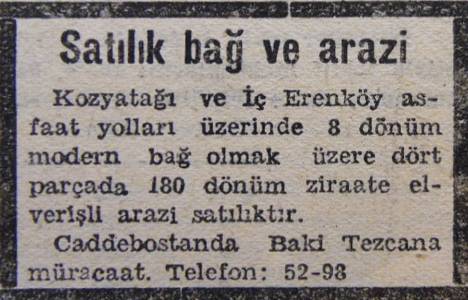 1947 yılında Kozyatağı'nda 180 dönüm arazi satılacakmış!