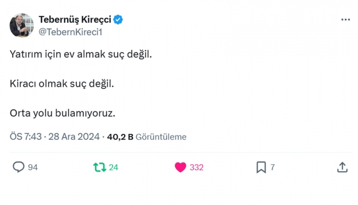 Tebernüş Kireçci Orta yolu bulamıyoruz dedi: Yatırım için ev almak da kiracı olmak da suç değil!