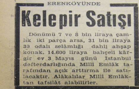 1948 yılında Erenköy'de 30 odalı ahşap konak 31 bin liraya satılacakmış!