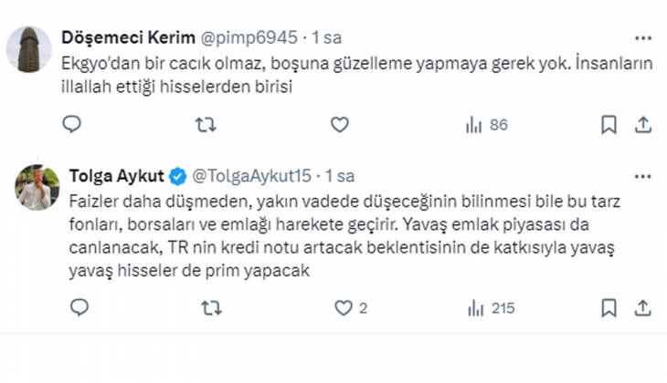 Bu aralar Emlak Konut GYO nun hisselerini alarak ev almış gibi kazanç elde edilebilir! 