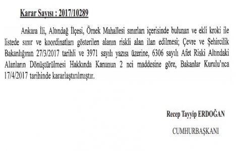 Altındağ Örnek Mahallesi nde riskli alan kararı!