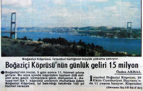 1983 yılında Boğaziçi Köprüsü nün günlük geliri 15 milyon liraymış!