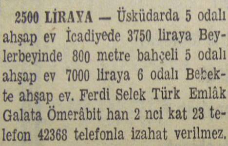 1945 yılında Beykoz da 7 odalı bir yalı 15 bin liraya satılacakmış!