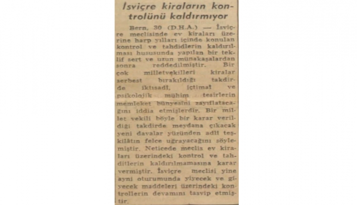 1952'de İsviçre'de 'kiraların kontrolü kaldırılsın' talebine ret kararı!