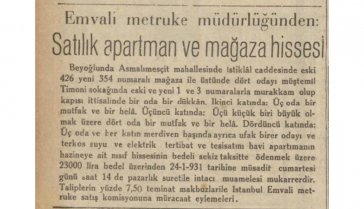 1931 yılında Beyoğlu nda 23 bin liraya satılık bina!
