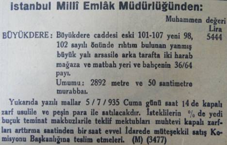 1935 yılında Şişli'de yalı arsası 5.444 liraya satılıkmış!
