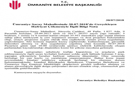 Ümraniye Belediyesi nden hafriyat çökmesi açıkması!