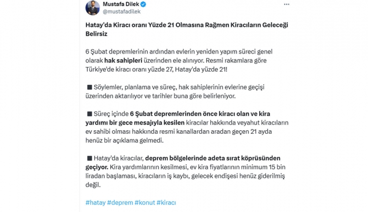 Hatay da kiralar 15 bin TL den başlıyor: Kira yardımı kesilen, işsiz kalan kiracılar mağdur!