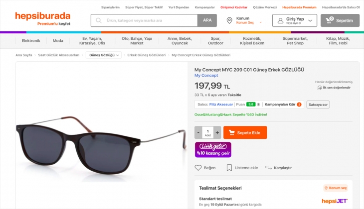 Hepsiburada sezon sonu güneş gözlüklerinde yüzde 60’a varan indirim! İşte 15 Eylül 2022 fiyat listesi