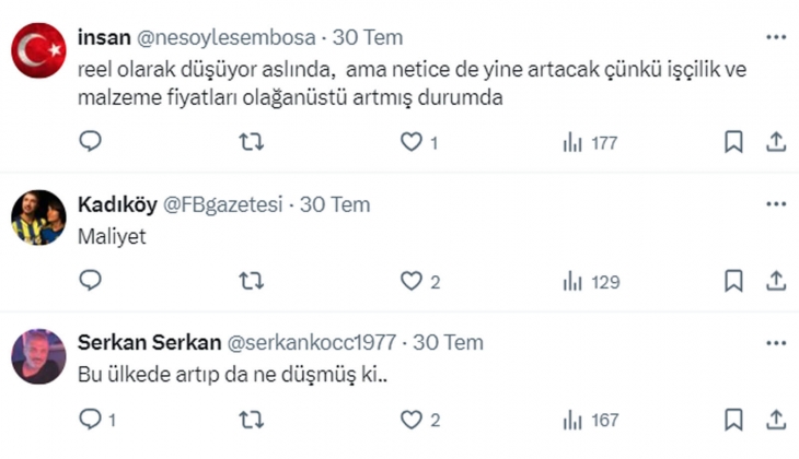 Sosyal medyada konut fiyatları çıkarması: Vatandaşlar Konut fiyatları neden düşmüyor? sorusunu yanıtladı!